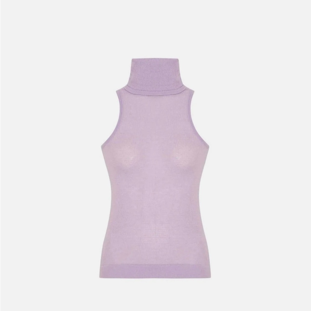 Sleeveless High-Neck Ribbed Tank Top in Lavender